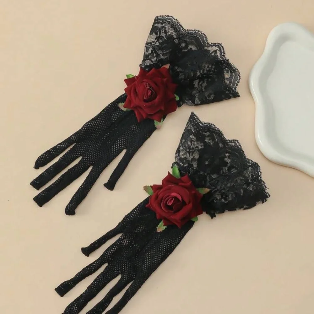 1 Pair Polyester Rose Floral 3D Decor Gloves, Ideal For Evening Dates, Parties,